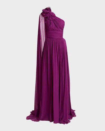 Elie Saab Viva Las Vegas Flower One-shoulder Silk Gown