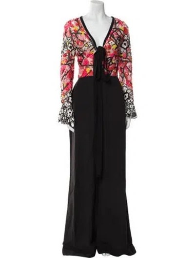 Pre-owned Elie Saab V-neck Jumpsuit In Red