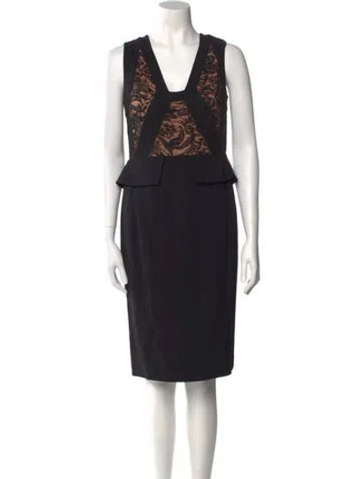 Pre-owned Elie Saab V-neck Knee-length Dress In Black