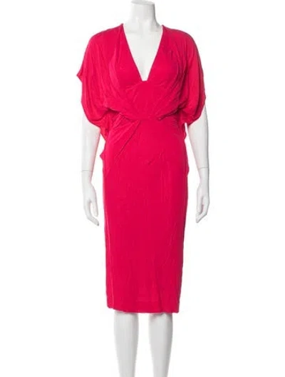 Pre-owned Elie Saab V-neck Knee-length Dress In Red