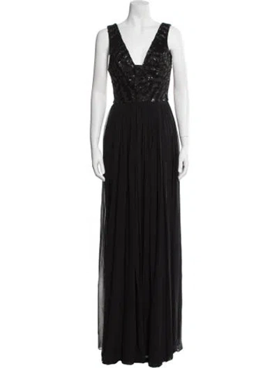 Pre-owned Elie Saab V-neck Long Dress In Black