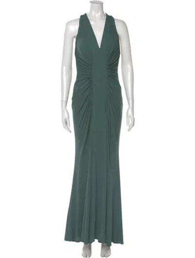 Pre-owned Elie Saab V-neck Long Dress In Green
