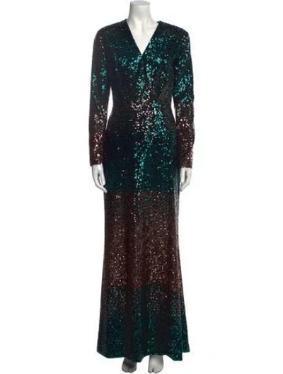 Pre-owned Elie Saab V-neck Long Dress In Green