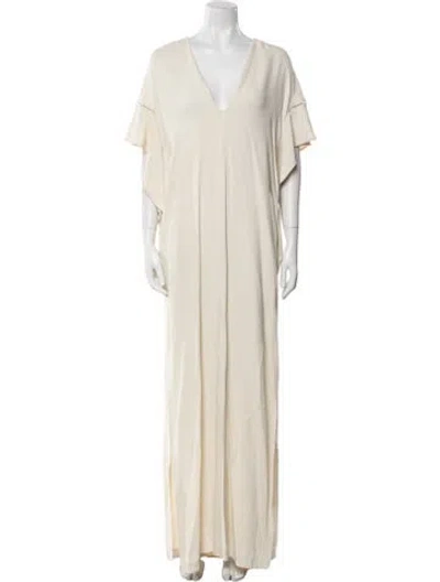 Pre-owned Elie Saab V-neck Long Dress In Neutral
