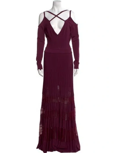 Pre-owned Elie Saab V-neck Long Dress In Purple