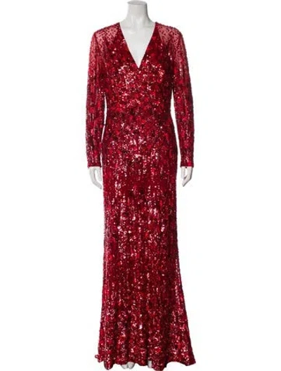 Pre-owned Elie Saab V-neck Long Dress In Red