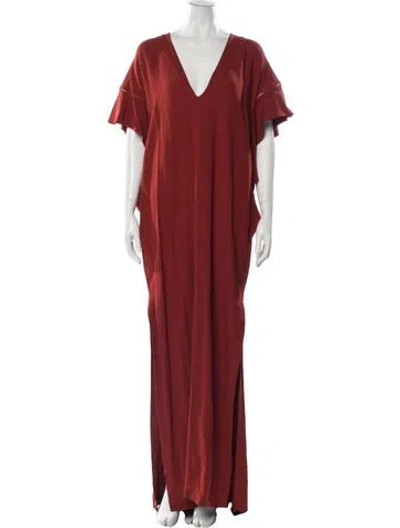 Pre-owned Elie Saab V-neck Long Dress In Red