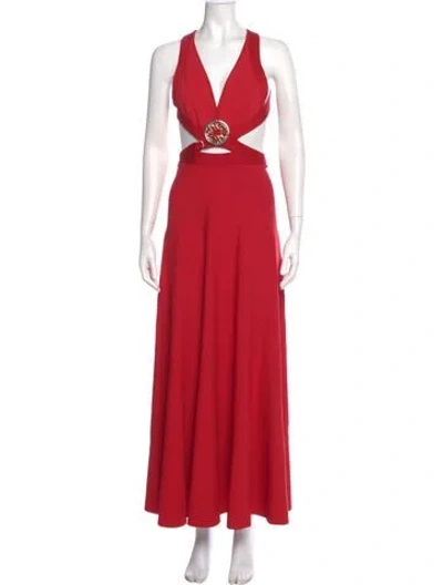 Pre-owned Elie Saab V-neck Long Dress W/ Tags In Red