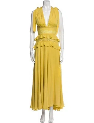 Pre-owned Elie Saab V-neck Long Dress In Yellow