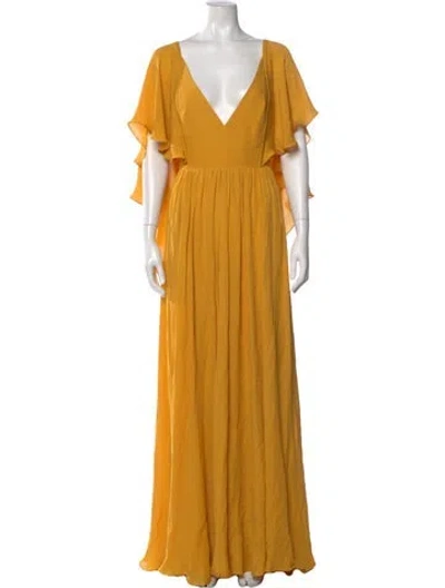 Pre-owned Elie Saab V-neck Long Dress In Yellow