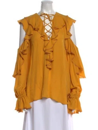 Pre-owned Elie Saab V-neck Long Sleeve Blouse W/ Tags In Yellow