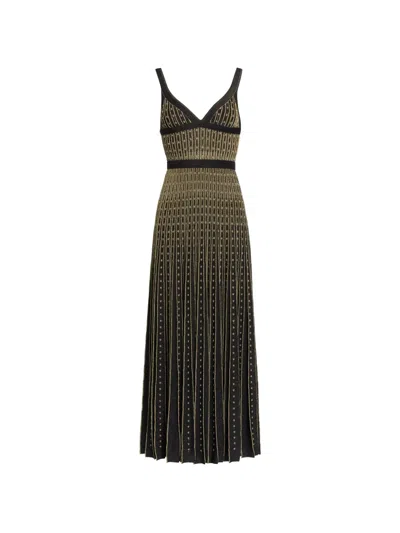 Elie Saab V-neck Midi Dress In Black