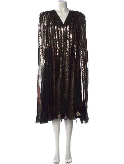 Pre-owned Elie Saab V-neck Midi Length Dress In Black
