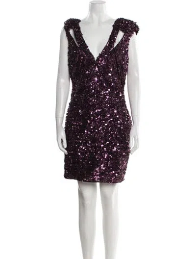 Pre-owned Elie Saab V-neck Mini Dress In Purple
