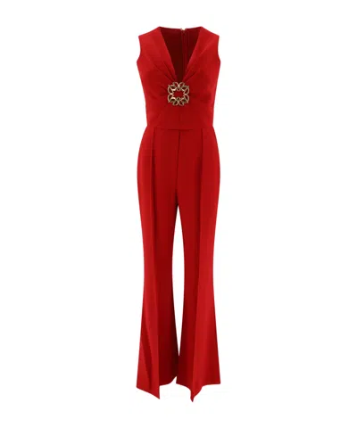 Elie Saab Wide-leg V-neck Sleeveless Cady Jumpsuit In Red
