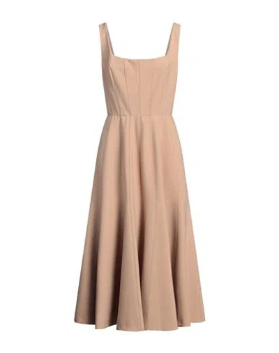 Elie Saab Woman Midi Dress Camel Size 12 Polyester, Virgin Wool, Elastane In Beige