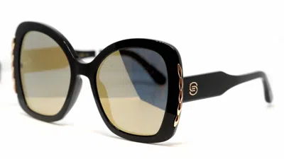 Elie Saab Women's Es 030/s Sunglasses In Shinny Black/grey Lenses With Gold Mirror