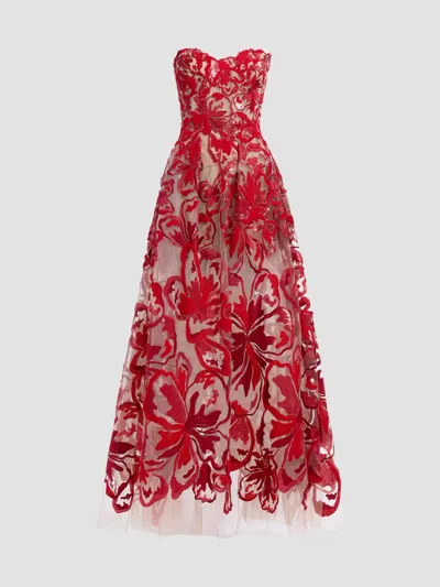 Elie Saab Women's Velvet & Sequins Embroidered Tulle Gown In Sunset Flame