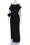 Elie Saab Womens Back Zip Pleated Ruffled Side Slit Midi Dress Black In Black