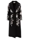 Elie Saab Wool Coat Embroidered Belt Floral Long Shawl In Black