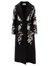Elie Saab Wool Coat Embroidered Belt Floral Long Shawl In Multi
