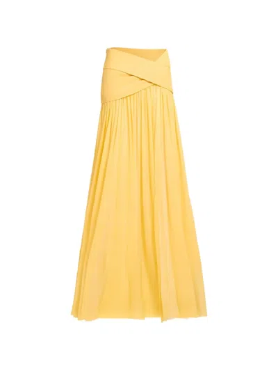Elie Saab Wrap-effect Pleated Silk Maxi Skirt In Yellow