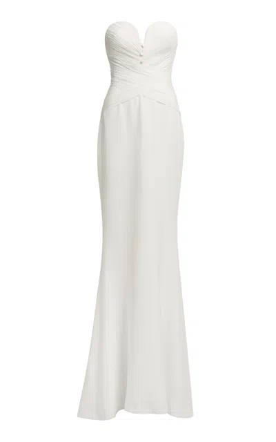 Elie Saab Wrapped Bodice Silk-blend Maxi Dress In White