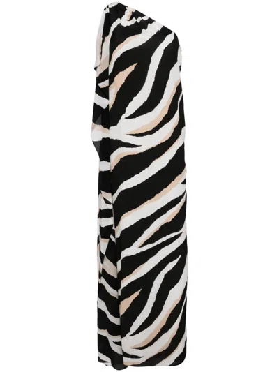 Elie Saab Zebra-print Silk Dress In Black