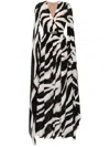 Elie Saab Caped Zebra-print Silk Gown In White
