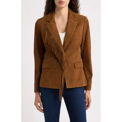 Elie Tahari Adeline Suede Leather Fringe Jacket In Brown
