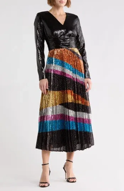 Elie Tahari Agatha Sequin Pleated Midi Dress In Black