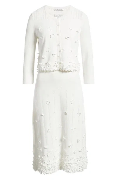Elie Tahari The Alana 3d Floral Cardigan In White
