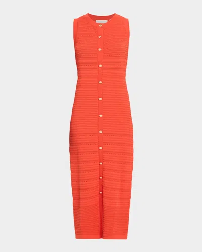 Elie Tahari Alessandra Button-down Rib Knit Midi Dress In Red