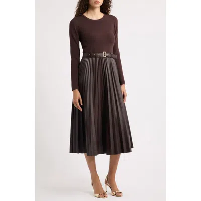 Elie Tahari Allison Mixed Media Faux Leather Dress In Brown