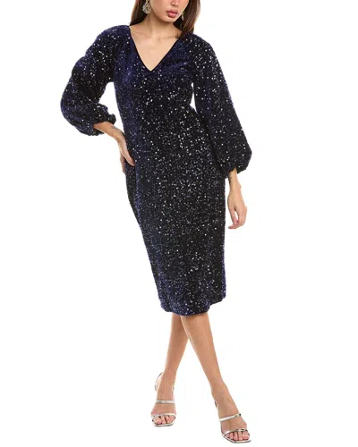 Elie Tahari Balloon Sleeve Velvet Midi Dress In Blue