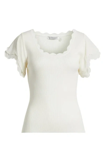 Elie Tahari Brittany Flutter Sleeve Mixed Media Top In White