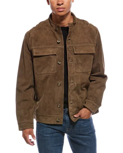 Elie Tahari Button Down Suede Jacket In Brown