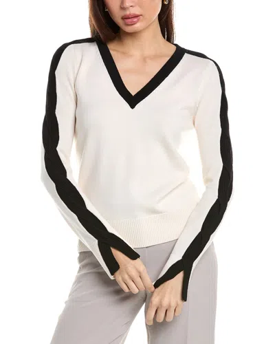 Elie Tahari Cable Trim Wool Sweater In White