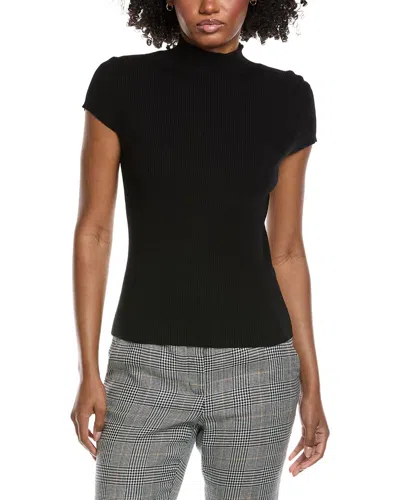 Elie Tahari Cap Sleeve High Neck Rib Top In Black