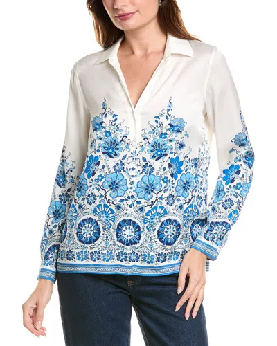 Elie Tahari Cascade Garden Silk-blend Shirt In Blue