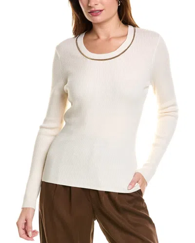 ELIE TAHARI CHAIN TRIM WOOL SWEATER