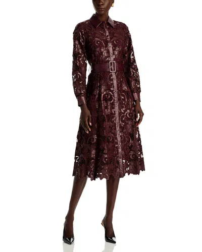 Elie Tahari Chayenne Faux Leather Lace Midi Dress In Burgundy