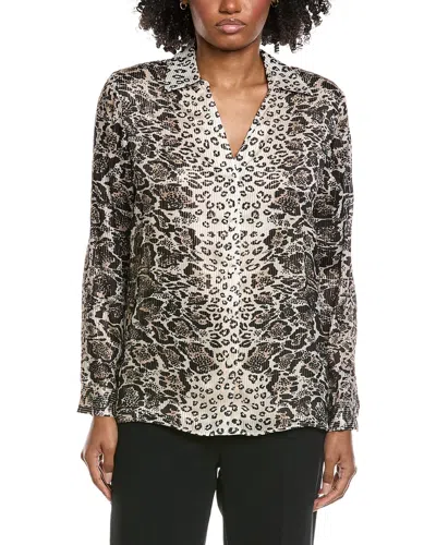 Elie Tahari Collar Deep V-neck Silk-blend Blouse In Gray
