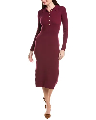 Elie Tahari Collar Half Button Down Rib Midi Dress In Burgundy