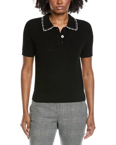 Elie Tahari Collar Rib Cashmere Polo Sweater In Black