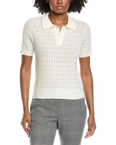 Elie Tahari Collar Rib Cashmere Polo Sweater In White