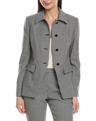 Elie Tahari Collared Fitted Wool-blend Blazer In Gray