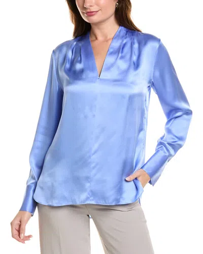 Elie Tahari Contour Neck Silk Shirt In Blue
