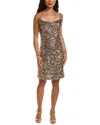 Elie Tahari Cowl Neck Sequin Silk-blend Mini Dress In Multi