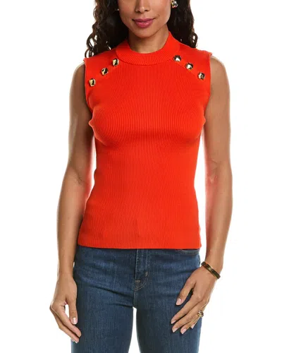 Elie Tahari Crest Button Mock Sweater In Red